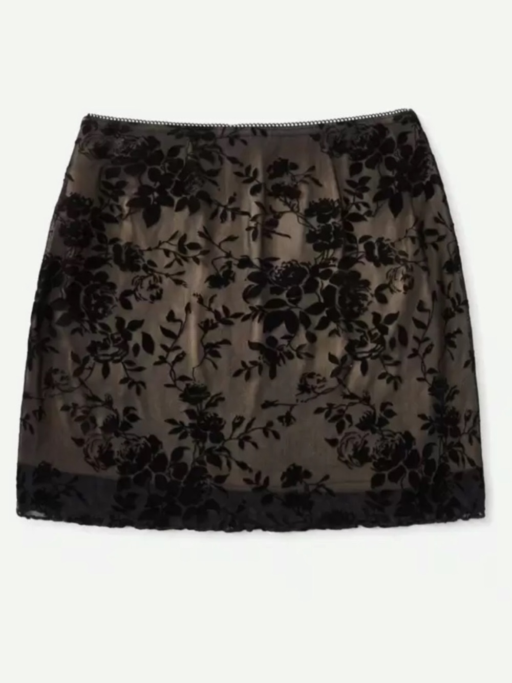 Black Floral Velvet-Overlay Mini Skirt Sz L